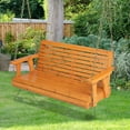 thumbnail image 1 of Costway Porch Swing Wood Outdoor Patio Hanging Bench Chair for Garden Backyard orange, 1 of 9