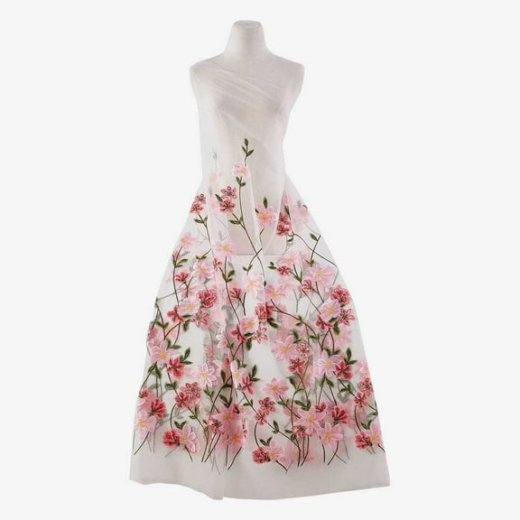 Zelouf Ellen Viney Flower Single Border Mesh , Sewing, DIY, Crafts Fabric by the Yard, Blush Multi, 3 Yard