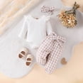thumbnail image 2 of TOWED22 Newborn Infant Girl Fall Winter Clothes 3-Piece Set Long Sleeve Round Neck Romper Jumpsuit Ribbed Pants Headband Outfits Set(White,3-6 M), 2 of 9