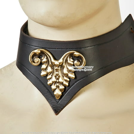 Medieval Style Leather Lady Collar w/ Cast Brass Decoration Renaissance