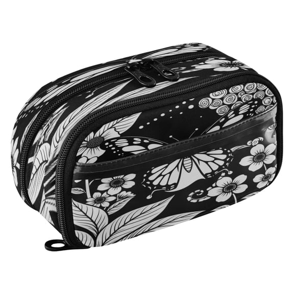 Large Pencil Pen Case Capacity PVC Pencil Pouch Makeup Bag for Women Man, Butterfly LinocutPrinted