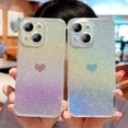 thumbnail image 3 of Compatible with iPhone 15 6.1" Gradient Bling Glitter Clear Case, Cute Heart Laser Holographic Case with Camera Lens Cover Protector Soft Shockproof Phone Cover for Women Girls (Purple Heart), 3 of 6