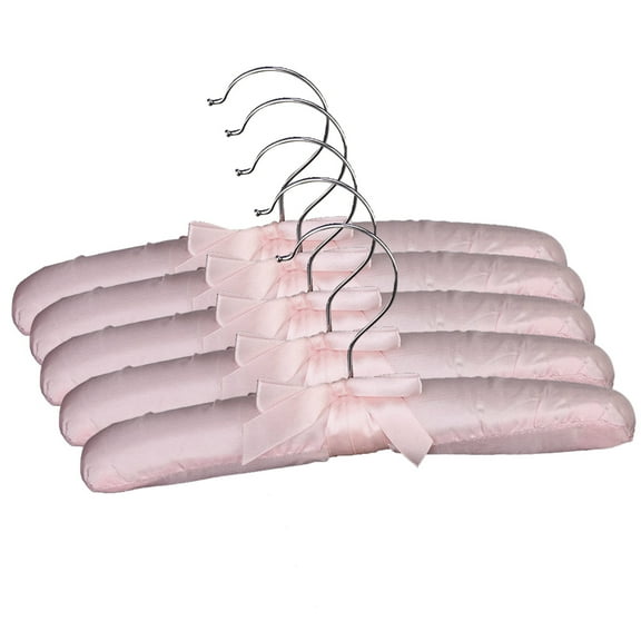 OUNONA Satin Padded Hangers with Chrome Hook for Delicate Clothes Pink 5 Pieces