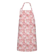 Pink Christmas Snowman Apron-Garden Aprons for Women with Pockets-Cotton Linen Waterproof Kitchen Cooking Gardening Aprons Adjustable for Kitchen,Cooking,BBQ and Salon 32"x27"