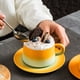 thumbnail image 4 of Taza de café de cerámica con platillo, bonita y creativa taza para la oficina y el hogar, 190 ml para café con leche, té y leche., 4 of 5