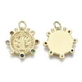 thumbnail image 2 of Brass Micro Pave Cubic Zirconia Pendants Flat Round with Saint Benedict Colorful 16K Gold Plated 19x19x2mm Hole 3mm Jump Ring 5x1mm 3mm inner diameter, 2 of 2
