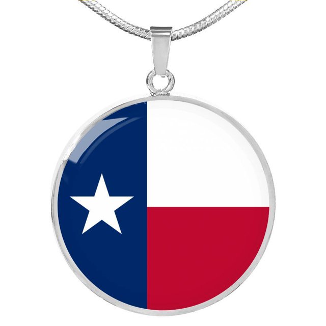 Texas State Flag Necklace Stainless Steel or 18k Gold Circle Pendant 18-22"