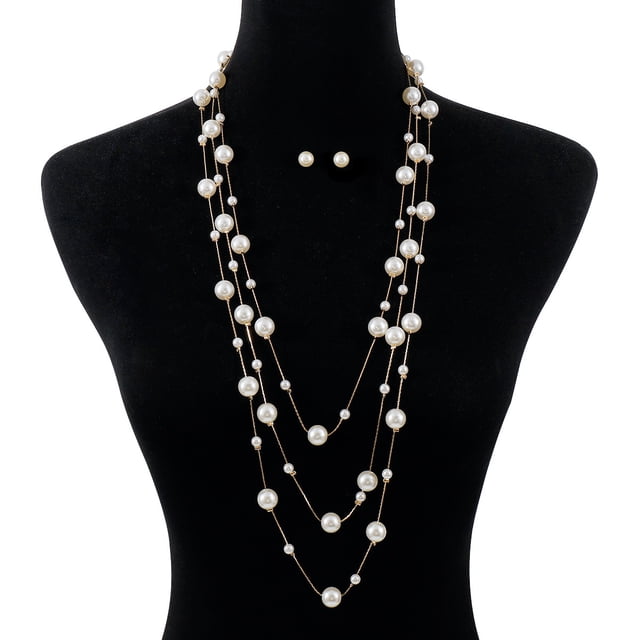 Collar de perlas de múltiples capas de lujo ligero de estilo francés, elegante collar de pendientes con diseño estilo Chanel