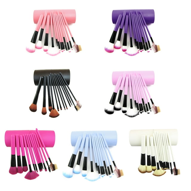 Women Girls 12Pcs Make Up Brush Set Fan Foundation Makeup Brush Kit Portable Cosmetics Tool