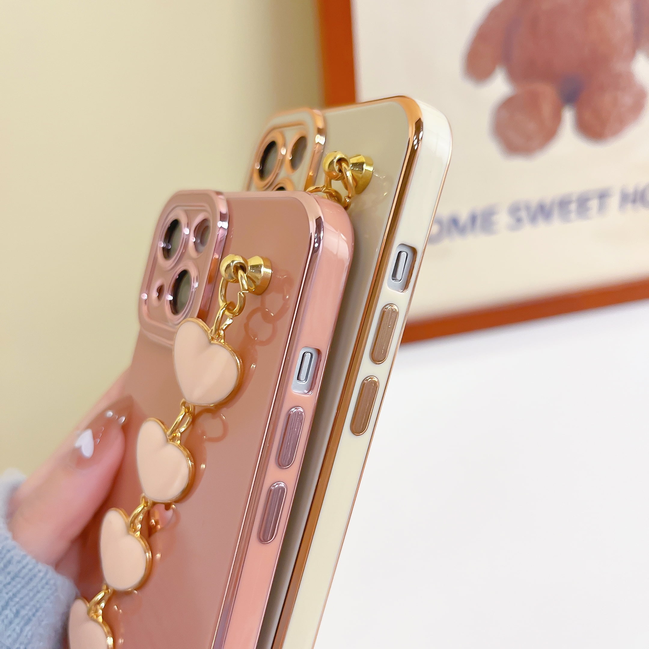 Dteck Luxury iPhone 11 Pro Max Cute Case for Women,Sparkle Plating Heart  Case with Chain Strap Camera Lens Protective Girly Case For iPhone 11 Pro