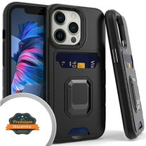 Xpression Cover for Apple iPhone 14 Plus 6.7" Wallet Credit Card Slot Holder with Metal Ring Kickstand Magnetic Shockproof 2in1 Hybrid Phone Case - Black
