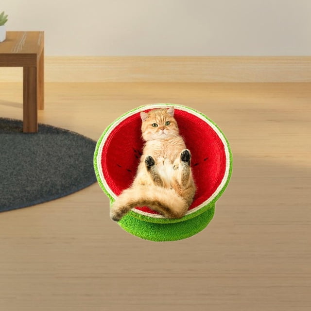 Nido para gatos de sandía, cama rascadora versátil, resistente a los arañazos, cama moderna para salón, nido para dormir para gatitos, gatos al aire l L con base
