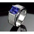 thumbnail image 2 of 3.00Ct Princess Cut Simulated Blue Tanzanite Wedding Band Cluster Men's Ring 14k White Gold Plated 925 Sterling Silver, 2 of 2