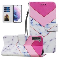Galaxy S21 Plus Wallet Case with Card Holder, Allytech Premium Colorful PU Leather Magnetic Button Shockproof Detachable Hand Strap Stand Case for Samsung Galaxy S21  5G 6.7" 2021, Pink White Marble