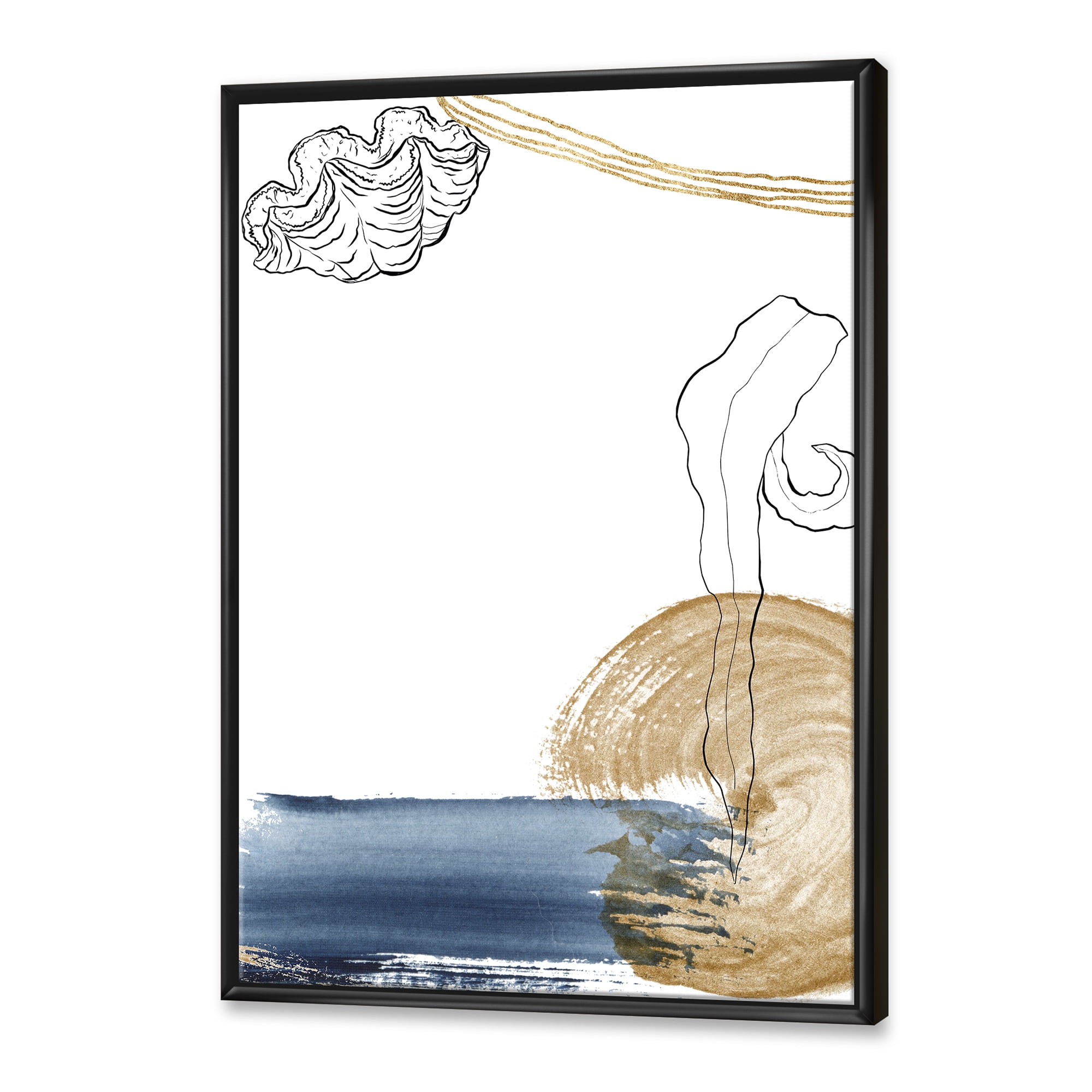 Golden Marine Shell Classic Blue Abstract 24 in x 32 in Framed Painting Canvas Art Print, by Designart