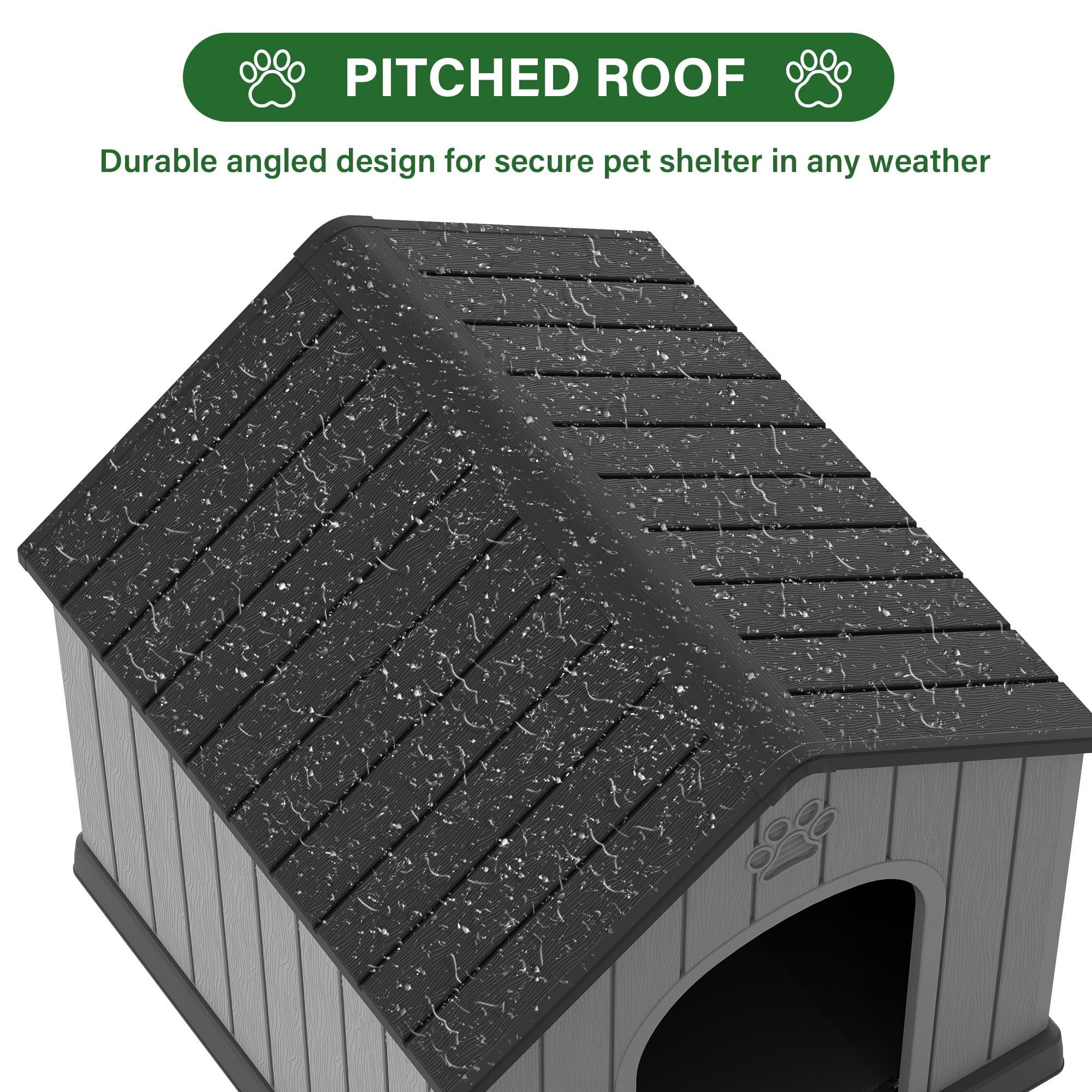 LHBcraft Large Dog House for Medium Large Dogs,Durable PP Waterproof Dog Shelter with Air Vents & Elevated Floor,Easy Clean and Assemble for Outdoor & Indoor,Black