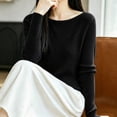 thumbnail image 4 of Xinoom Women Scoop Neck Ribbed Knit Top, Long Sleeve Slim Fit Sweater, Stretchy Form Fitting Knit Shirt for Casual Dating Black,L, 4 of 6