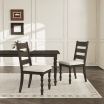 Guyou Farmhouse Dining Chairs Set of 2, Solid Wood Kitchen Chairs with Roman Legs Chenille Upholstered Armless Side Chairs for Dining Room Kitchen Breakfast Nook, Beige