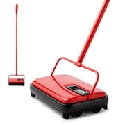 Eyliden Hand Push Carpet Sweeper, Non-Electric Easy Manual Sweeping Automatic Compact Broom with 4 Corner Edge Brush for Carpet Cleaning (Red)