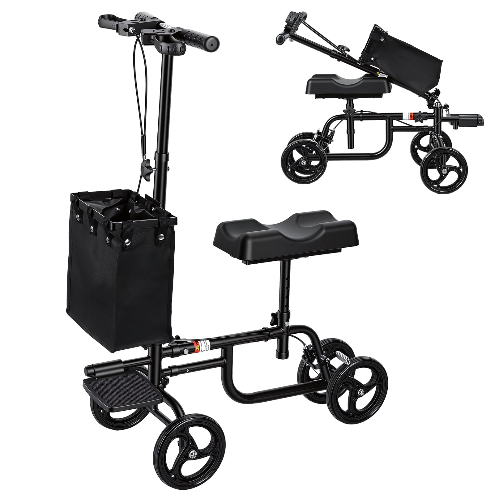 Happydeer Foldable Knee Walker Scooter, 330 LBS Capacity Adjustable Knee Scooter with 8‑Inch Solid Wheels, Dual Braking System, Storage Bag & Foot Rest, Steerable Knee Walker