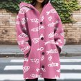 thumbnail image 2 of Women's Open Front Chunky Cardigans Knitted Print Hooded Button Down Sweaters Coat Long Sleeve Fall Tops With Pockets (XXL, Pink), 2 of 5