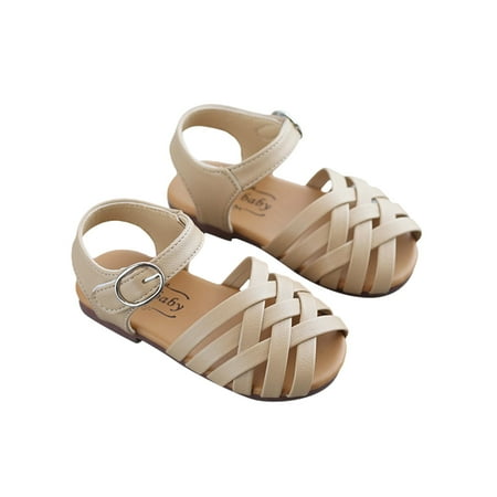 

Kids Girls Sandals Buckle Open Toe Non-Slip Soft Bottom Weave Children Mules Slides Sandals Clogs Princess Beach Slipper