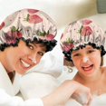 thumbnail image 6 of Shower Caps,Strawberry Plants Fruit Heart Beige Pattern Waterproof Shower Cap for Women 4 Pieces,Double Reusable Hair Cover for Shower PEVA Elastic Stretch Hem, 6 of 7