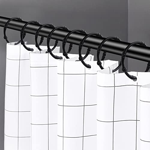 Rustproof Metal Shower Curtain Hooks, 12-Pack Decorative Round Bathroom Rings for Shower Rod, Durable Black Finish