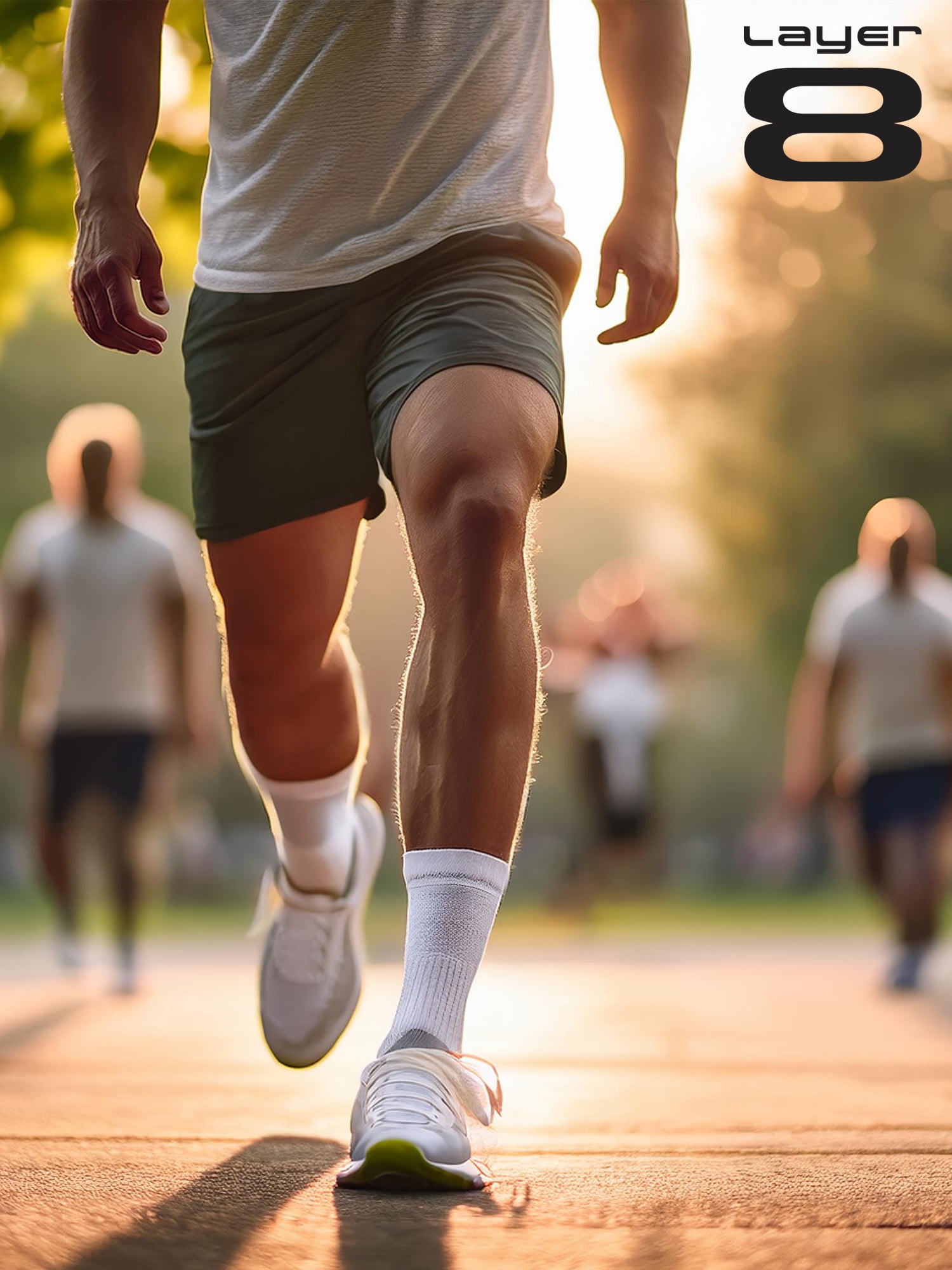 Layer 8 Cushioned Crew Socks for Men Breathable Athletic Socks with Moisture-Wicking Quick Dry Fiber, 12 Pairs, White