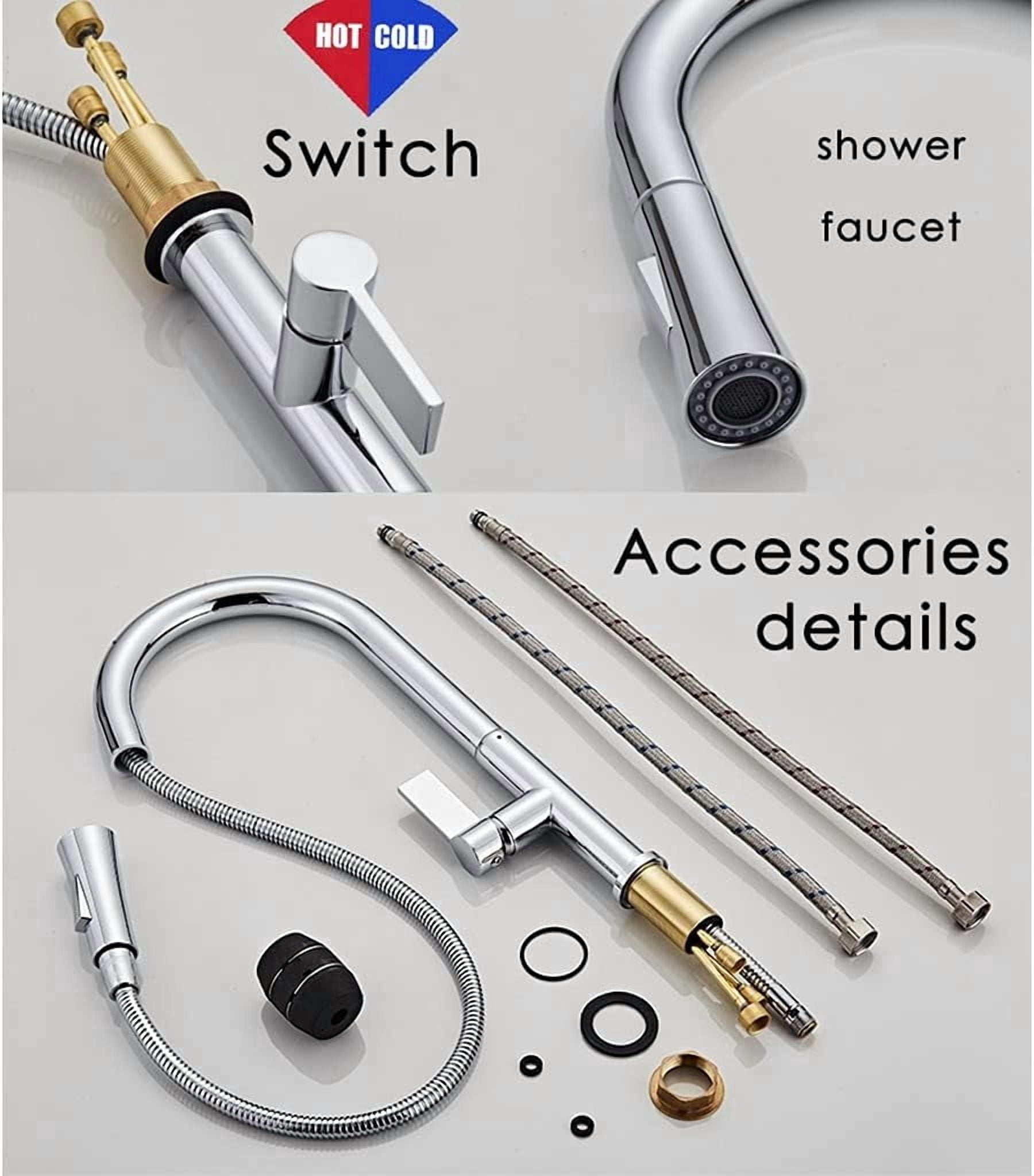 Kitchen Sink Faucet for Bar Farmhouse Commercial, Single Handle Pull Out Kitchen Tap, Swivel Degree Water Mixer Tap, Chrome Spring Button Nozzle Kitchen Faucets