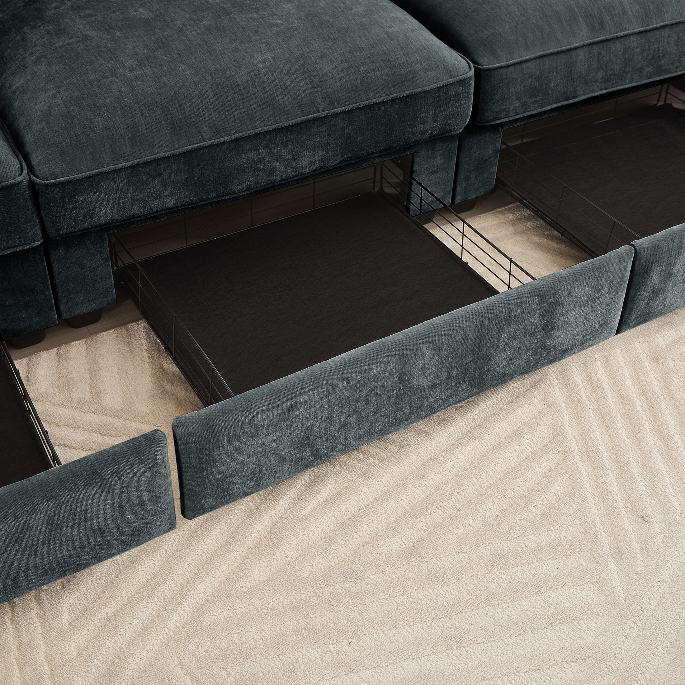 Noble House 2-Seater Sofa with Footrest, Movable Ottoman, and Pull-Out Storage Drawers Under Each Seat, Chenille,Grey
