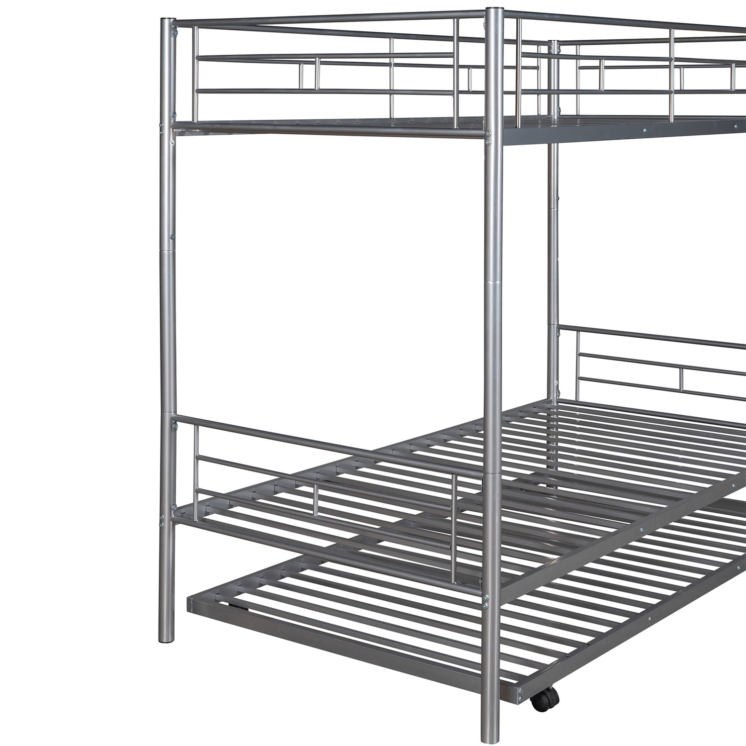 Kadyn Metal Bunk Bed, Twin-Over-Twin Bed with Trundle, Can be Divided into two beds, Modern Bunk Bed Frame for Juniors, Silver