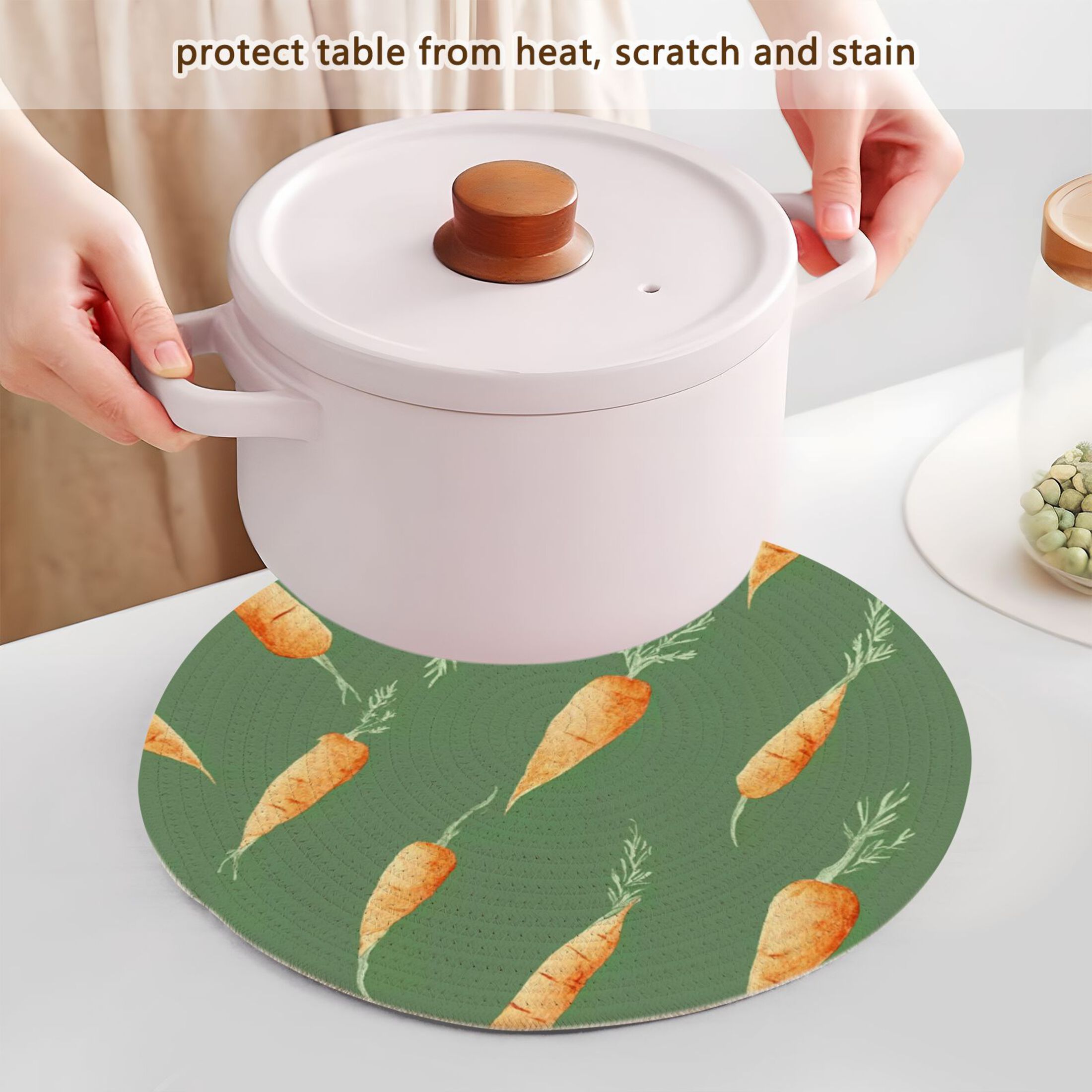 Trivets for Hot Dishes 15 Inches Hot Pads 3 Pcs Heat Resistant Mats for Countertop Polyester Cord Braiding Durable and Absorbent，Applicable to Kitchen Decor Baby Carrots