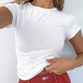 thumbnail image 4 of Camiseta Mujer Crop Top Casual Fashion Slim Fit Mujeres Camisetas Blusa básica Tee Tops (Blanco M) Ygjytge para Mujer Blanco T L, 4 of 6