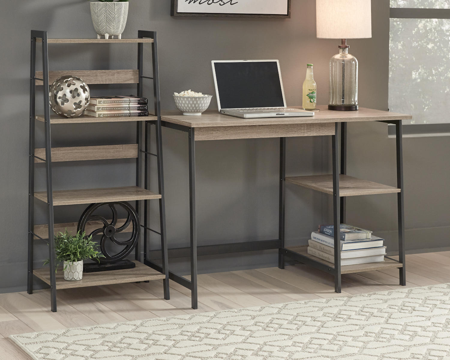 Signature Design by Ashley Casual Soho Home Office Desk and Shelf  Light Brown/Gunmetal - image 2 of 6