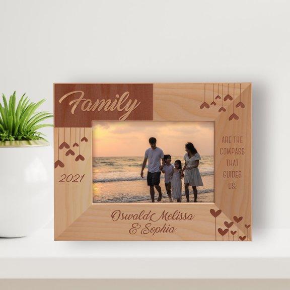 Family Are The Compass That Guides Us Personalized Wooden Frame-5" x 3 1/2" Brown Horizontal