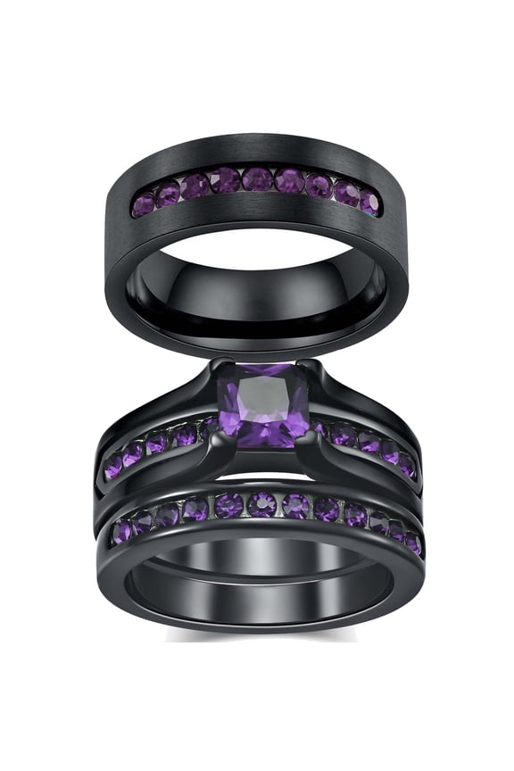 Matching Rings His Her Rings Couple Rings 1CT Purple CZ Women Wedding Ring Sets
