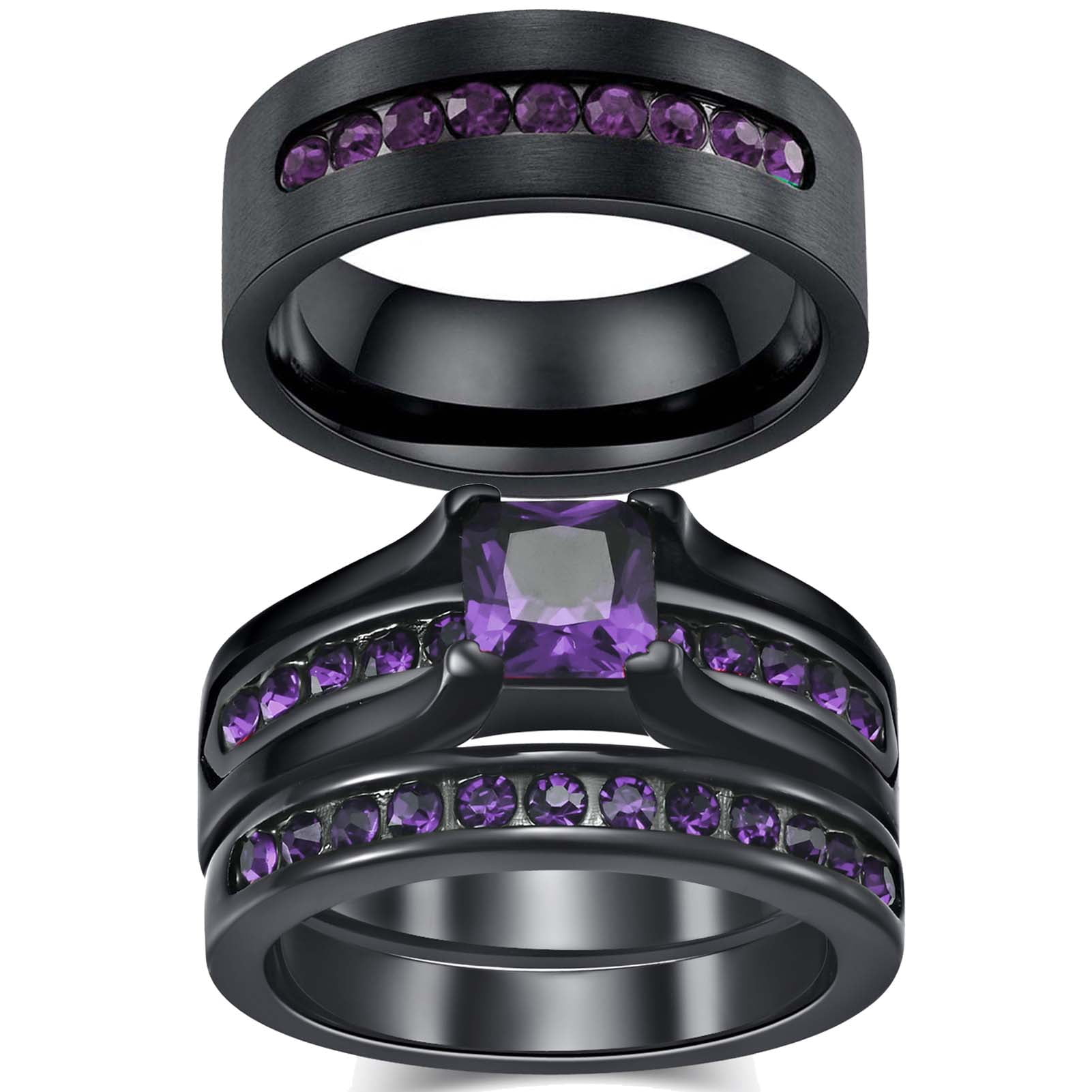 Matching Rings His Her Rings Couple Rings 1CT Purple CZ Women Wedding Ring Sets
