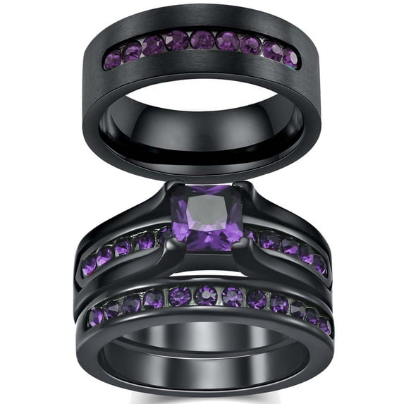 Matching Rings His Her Rings Couple Rings 1CT Purple CZ Women Wedding Ring Sets