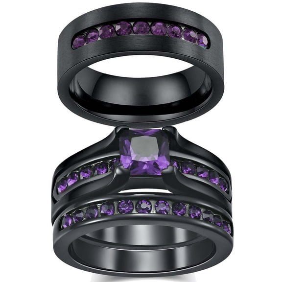 Matching Rings His Her Rings Couple Rings 1CT Purple CZ Women Wedding Ring Sets