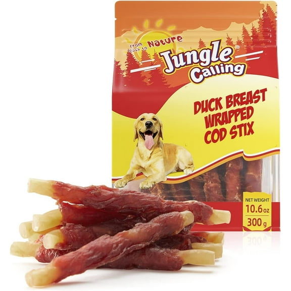 Jungle Calling Duck Wrapped Cod Sticks Dog Treats Rawhide Training Snacks Natural Chewy Sticks