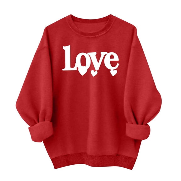 Busydd Valentine Shirts for Women Fashion Long Sleeve Love Heart Sweatshirt for Women Casual Comfortable Round Neck Women's Sweatshirts 2XL
