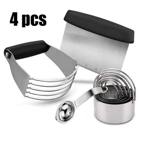 

Clearance! Stainless Steel Mixer Whisk Stainless Steel Pastry Scraper Dough Tool-4 Piece Set