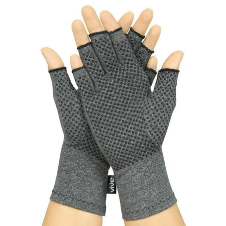Arthritis Gloves with Grips by Vive - Textured Open Finger Compression Hand Gloves for Rheumatoid and Osteoarthritis - Joint Pain Relief for Men & Women
