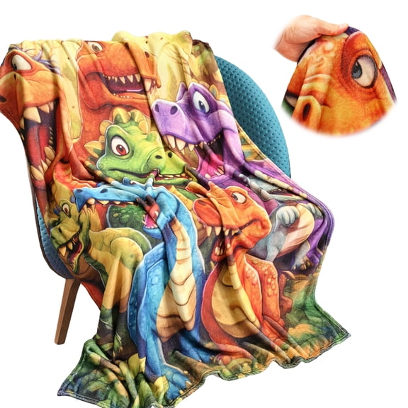 Dinosaur Gifts Toy for Boy Girl 59"x51.18" HD Digital Print Flannel Dinosaur Blanket Soft Warm Flannel Throw Blanket Birthday