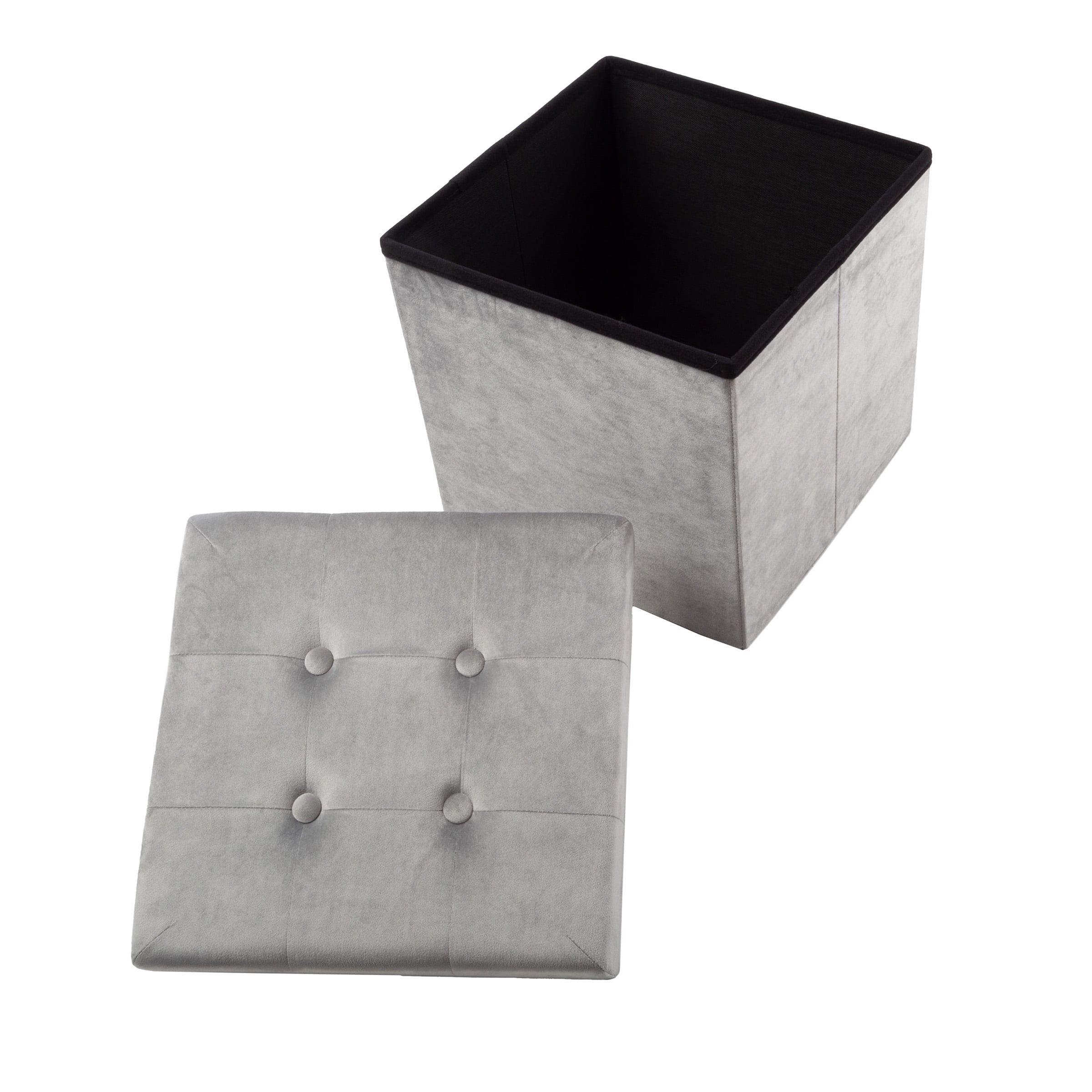 Lavish Home 15-inch Velvet Tufted Storage Ottoman, Footrest, or Linen Chest Gray