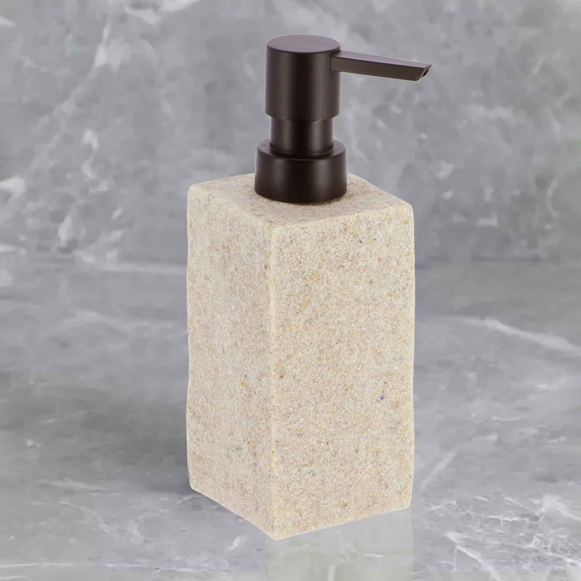 Bath Square Resin Hand Soap & Lotion Dispenser Stone Effect 9 FL OZ Natural