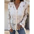 thumbnail image 3 of LMLYSoH Women's Knit Lace Cardigan Fashionable Solid Color Long Sleeve V Neck Button Down Ruffle Sweater, 3 of 9