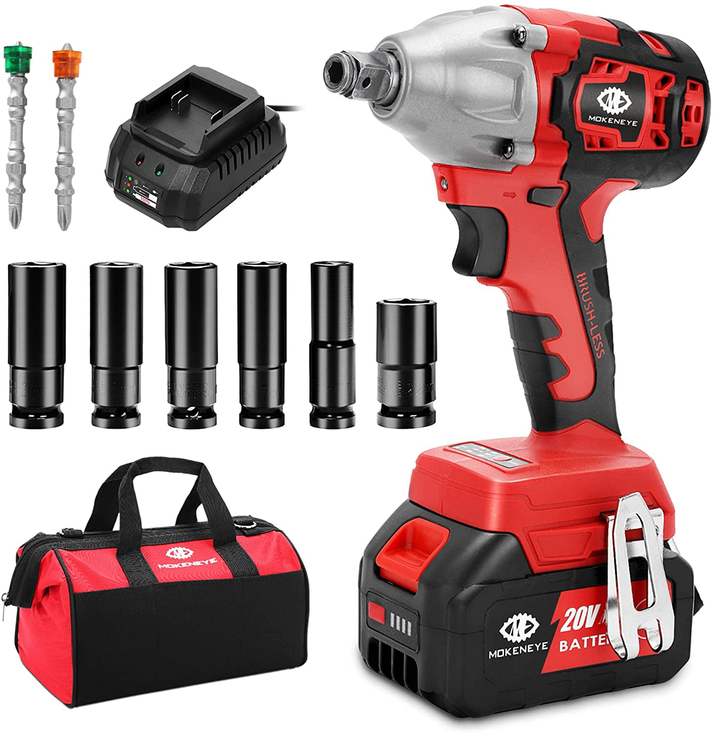 Brushless Cordless Impact Wrench 1/2" Square Impact Wrench 4.0Ah Battery 400Nm 