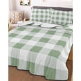 thumbnail image 2 of Sage Green Checkered Summer Quilt Set Twin Size, Soft Microfiber Quilted Bedding Set with 2 Pillow Shams, Green White Buffalo Plaid Lightweight All Season Bedspread Coverlet for Bedroom 68"x86", 2 of 6